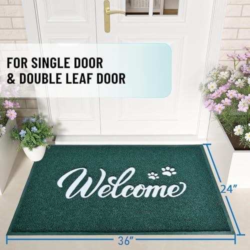 T.HENV Welcome Mat Outdoor, 2' x 3' (Rectangular), Green-White, Waterproof, Quick Drying, Low Profile, Heavy Duty, Non Slip, Fade Resistant - color: Green-white, size: 36" x 24"