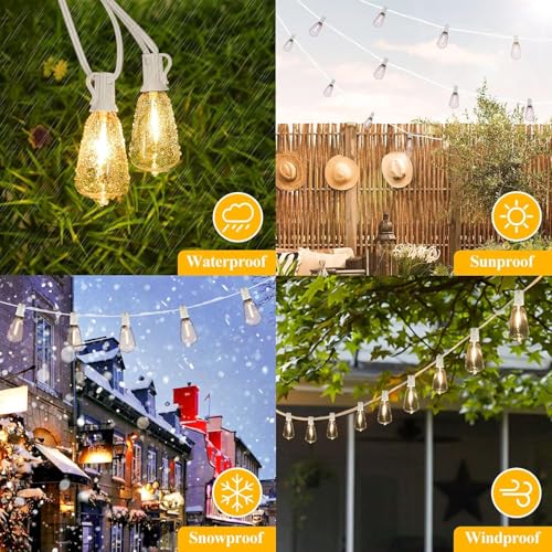 Brightever 25FT Outdoor String Lights 13 Bulbs, Waterproof Patio Lights - color: White Wire Warm White, size: 25FT