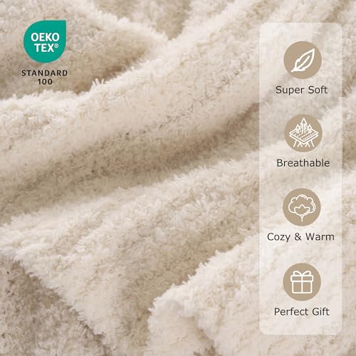 Battilo White Throw Blanket for Couch, Chenille Throw Blankets, 50"x60" - color: Cream, size: 50"x60"