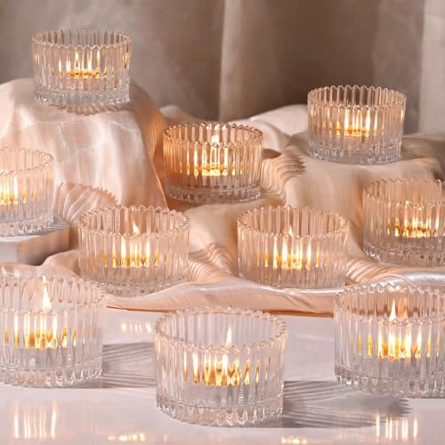 HAVITI 24 Pcs Large Tea Light Holders, Clear Glass Candle Holders, Votive Candle Holders for Table Centerpiece Wedding Table Decor(1.57" H 2.64" D) - color: Clear, size: 1.6" x 2.7"