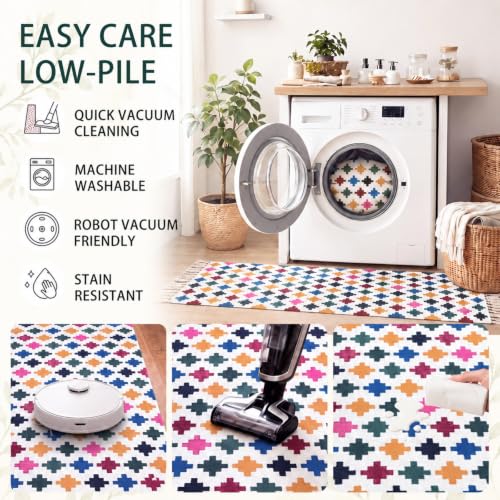 Geometric Runner Rug 2x5 Washable Boho Runner Rug with Tassels