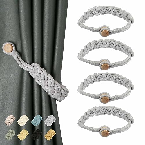 BEL AVENIR Curtain Tiebacks Magnetic 4 Pack Woven Drapery Holdback - color: Silver New- 4pack