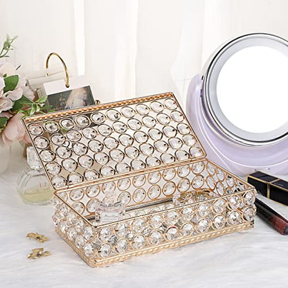 ELLDOO Crystal Jewelry Box Rectangle Trinket Organizer Earrings Rings Box Treasure Box Storage Home Decor Accent Decorative Box with Lid for Valentine Wedding Christmas Birthday Gift, Gold
