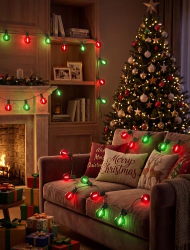 25Ft G40 LED Red Green Outdoor String Lights, 27 Shatterproof Globe Bulbs - color: Red/Green, size: 25Ft