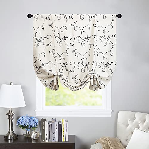 VOGOL Gray Vine Embroidered Curtain Tie-Up Balloon Shade, 42 x 63 - color: Grey, size: 42"W x 63"L (Pack of 1)