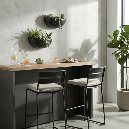 MyGift Matte Black Ceramic Indoor Wall Planter, 12 Inch Semi Circle Hanging Wall Vase, Set of 2 - color: Black