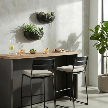 MyGift Matte Black Ceramic Indoor Wall Planter, 12 Inch Semi Circle Hanging Wall Vase, Set of 2 - color: Black
