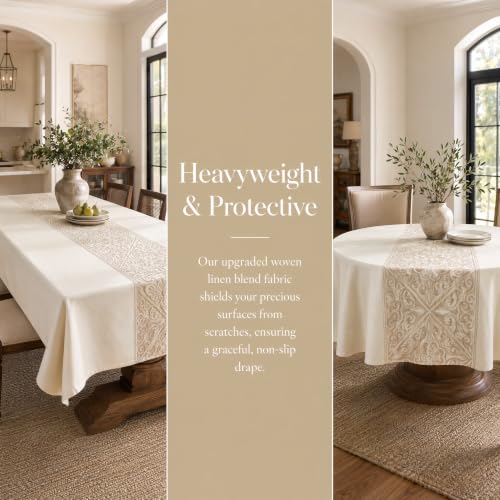 Rectangle Linen Tablecloth Luxury Totem Spillproof Cloth, 55x70 Inch - color: Beige Nel, size: 55"x70"fits 4-6 seats (table length 46"-52")