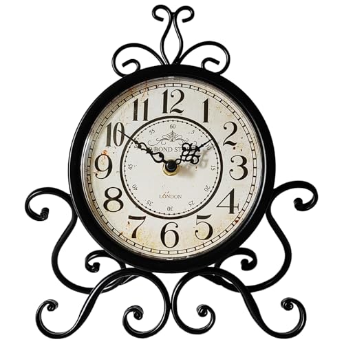 HZDHCLH Vintage Table Clocks for Living Room Bedroom Decor, Silent Decorative Farmhouse Shelf Clock Battery Operated, Small Rustic Mantel Clock with Roman Numerals (Black,11 inch) | for Living Room Bedroom Decor Silent Decorative Farmhouse Shelf Clock (Bl
