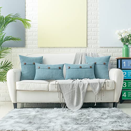 HWY 50 Light Blue Chenille Throw Pillow Covers 18x18 Inch Buttons Pack of 2 - color: Light Blue, size: 18" x 18" (Pack of 2)