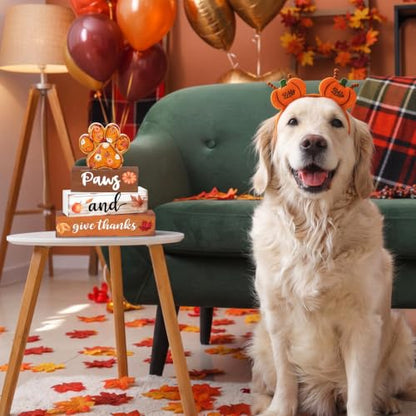Amyhill 4 Pcs Fall Dog Paw Tiered Tray Wooden Table Sign Decor - style: Fall