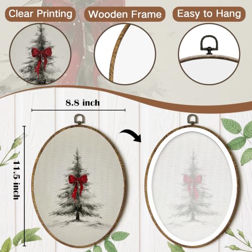 FSTCSV Minimalist Christmas Tree Oval Wall Art Framed 8.8x11.5in - color: oval-10