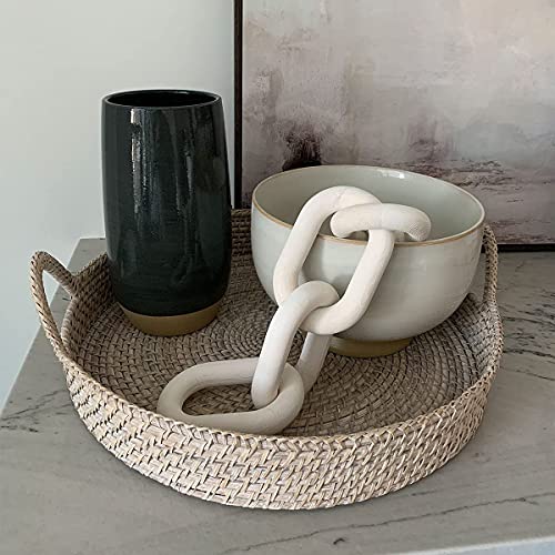 Hanlin Wood Chain Link Decor - Hand Carved Boho Decorative Chain, Farmhouse Decor, Sustainable Pine, Coffee Table Shelf for Home Living Room (White) - color: White
