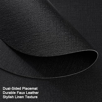 Myir JUN 14" Round Placemats Set of 4, Reversible Dual-Color Place Mats - color: Black