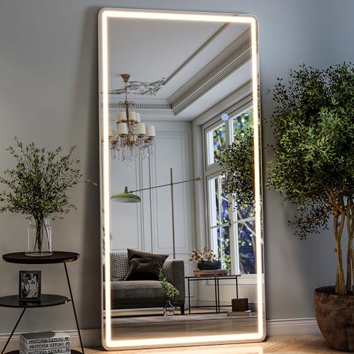 GLSLAND 34x76 inch Full Length Mirror with Lights, LED Full Body Mirrors - color: Rectangle, size: 76"L x 34"W