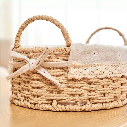 GIB Small Wicker Woven Storage Baskets for Organizing with Handle and Liner - color: Beige-Oval