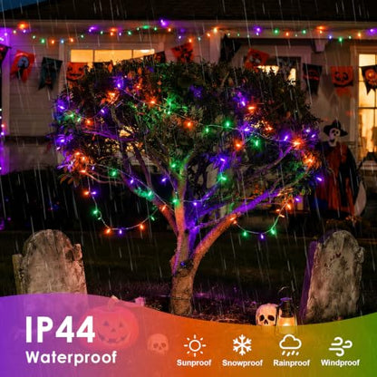 QITONG 2 Pack Battery Operated Halloween Lights, Each 33ft 100 LED - color: Purple Orange and Green, size: 2Pack