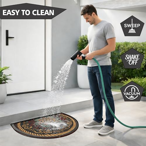 Half Round Door Mat 24"x36", Non-Slip Indoor Entryway Rug, Washable - color: Multicolor-4