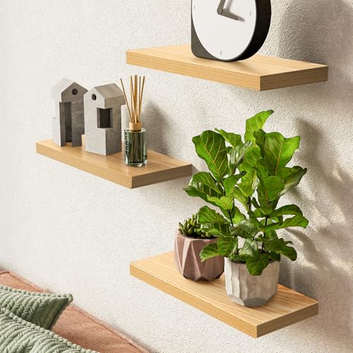 BAYKA Light Oak-Toned Floating Shelves 15.7in, Set of 3, Wall Mounted Shelf - color: G. Oak-toned - Mid-century Revival Style, size: 15.7inches