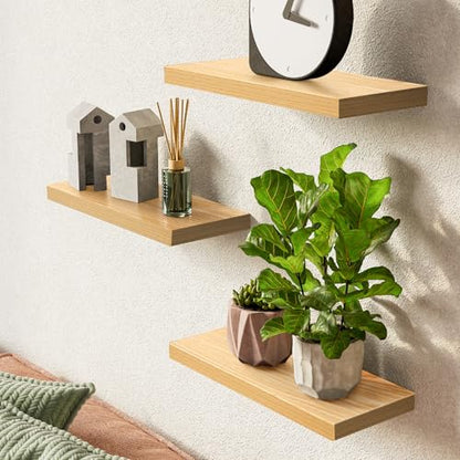 BAYKA Light Oak-Toned Floating Shelves 15.7in, Set of 3, Wall Mounted Shelf - color: G. Oak-toned - Mid-century Revival Style, size: 15.7inches