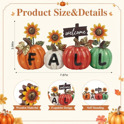 Amyhill Fall Decorations for Home Wooden Pumpkin with Sunflower Table Sign - style: Fall