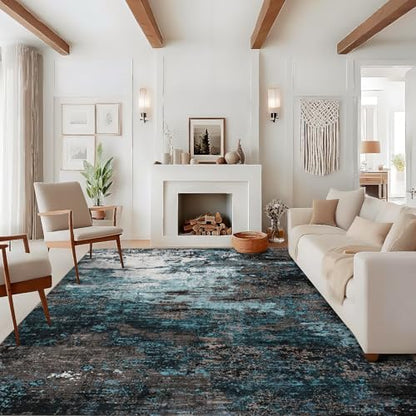 GarveeHome Abstract Living Room Large Rug 8x10 Machine Washable Blue Green - color: Mountain/Lake, size: 8' x 10' (Rectangular)