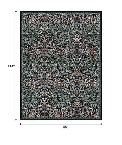 Lahome Dark Botanical 9x12 Rug, Black Floral Washable Rug for Living Room - color: Black, size: 9' x 12'