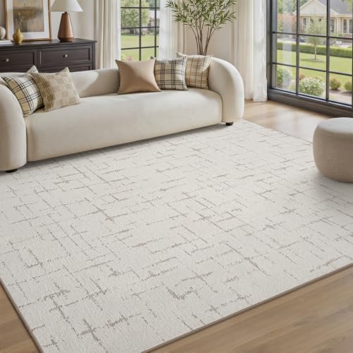 Engiw-Cream White Neutral 5x7 Area Rug for Living Room Rug-Carpet Bedroom Rugs Textured Tufted Jacquard Modern Washable Rug for Dining Room Nursery Non Slip - color: Cream White, size: 5' x 7' (Rectangular)