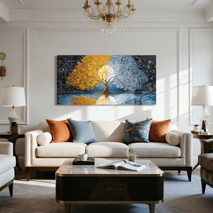 crmotu Modern Oversized Wall Art, Abstract Landscape Wall Pictures 29"x57" - color: Gold and Blue, size: 57"L x 29"W