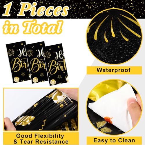 Tudomro 3 Pcs Plastic Happy Birthday Party Tablecloths,Black Gold - color: Black Gold