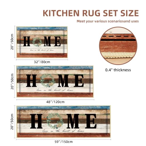 Tritard Kitchen Rugs Non Slip Washable Kitchen Mats for Floor, Brown Brick - color: Home-multi1, size: 20"x32"+20"x48"+20"x59"