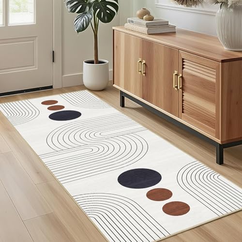 Boho Runner Rug 2x6,Ivory Geometric Modern Washable Non-Slip Hallway Rug - color: Ivory, size: 6' x 2' (Rectangular)