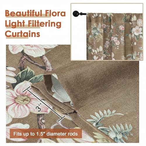 Aiyufeng Floral Tiers Curtains 24 Inch Length for Kitchen, Flower Patterned Soft Airy Light Filtering Country Style Rod Pocket Small Window Treatments Short Drapes, W30 X L24 Inch, Taupe - color: Taupe, size: 30"W x 24"L (Pack of 2)