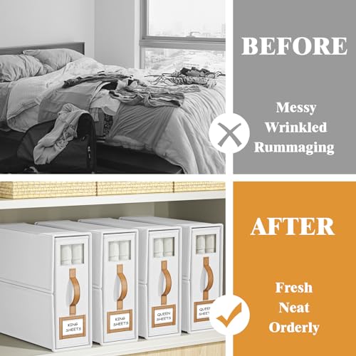 3 Pack Foldable Bed Sheets Set Organizers and Storage(King & Queen Size),Linen Fabric Closet Organizers with Window,Folding Bedding Storage Box for Bedsheets and Pillow Cube Organizer-White - color: White, size: 3 Pack-King Size-3.7 Gal