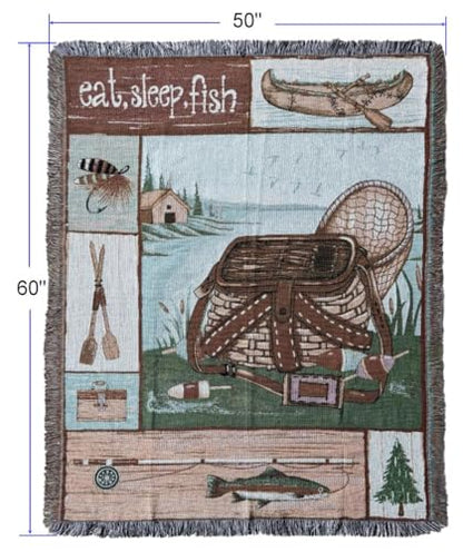 Go Fishing Camping Woven Tapestry Throw Blanket 50 X 60 Inches - color: Camping