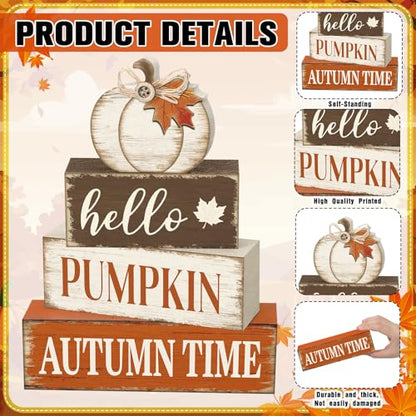 Yousoontic 4 Pcs Fall Pumpkin Maple Leaf Figurines, Rustic Farmhouse Decor - style: Autumn Pumpkin Maple Leaf