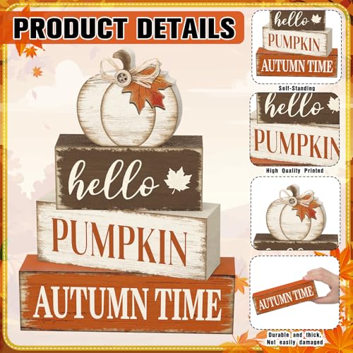 Yousoontic 4 Pcs Fall Pumpkin Maple Leaf Figurines, Rustic Farmhouse Decor - style: Autumn Pumpkin Maple Leaf