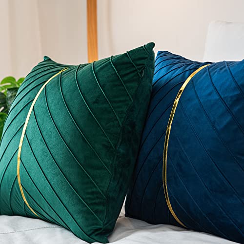 WACOMECO Velvet Throw Pillow Covers, Pack of 2 Soft Gold Decorative Cushion Covers for Couch Sofa Living Room Home Decoration, Emerald Green, 16x16 inch - color: Emerald Green, size: 16" x 16" (Pack of 2)