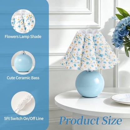 Blue Ceramic Small Table Lamp for Small Space, Cute Bedside Lamps Nightstand Mini Lamps, Scalloped Shade Lamp for Kitchen Counter, Bookshelf, Kids Dorm - color: Blue