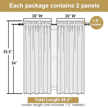 Lecloud White Curtains for Bedroom 54 Inch Length 2 Panels Set - color: White, size: 30"W x 54"L (Pack of 2)
