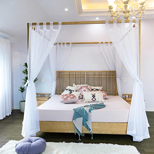 Linentalks Sheer Canopy Bed Curtains for King, Queen, Full and Twin Bed, 4 Corner Bed Canopies & Drapes, Four Poster Bed Canopy Curtains Beds, Sheer Curtains for Canopy Bed Drapes, White - color: White
