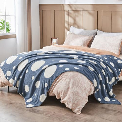 CozeCube Reversible Knitted Throw Blanket,Dusty Blue White Polka Dot50 x60 - color: D-dusty Blue and White, size: 50"x60"