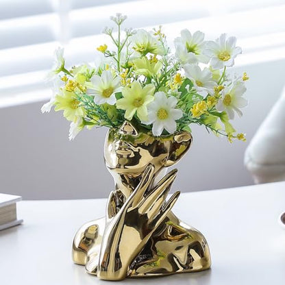 BrownLove Golden Ceramic Face Vase, Modern Golden Decorative Art Vase, Bookshelf Placed On The Desktop, Small Living Room, Office and Bedroom - style: Golden-Charming