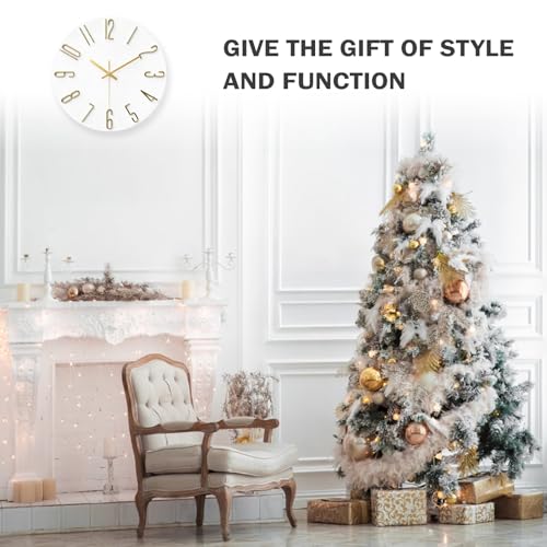Wall Clock,Battery Operated,Modern Minimalist Design for Living Room, Office, Kitchen, Bedroom, and Bathroom - Silent Non-Ticking, Stylish, and Perfect for Any Room - White, 12 Inch