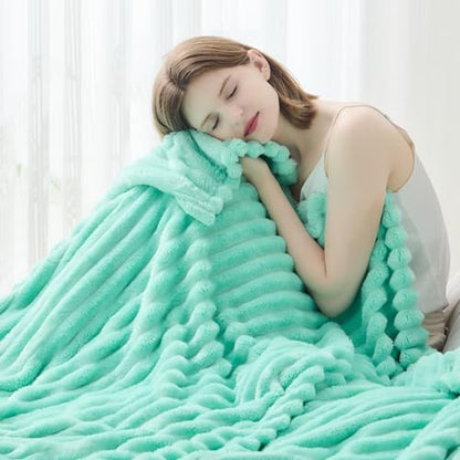 NEWCOSPLAY Fleece Ribbed Cozy Throw Blanket for Couch, Aqua, 50"x60" - color: Aqua Ribbed, size: Throw(50"x60")