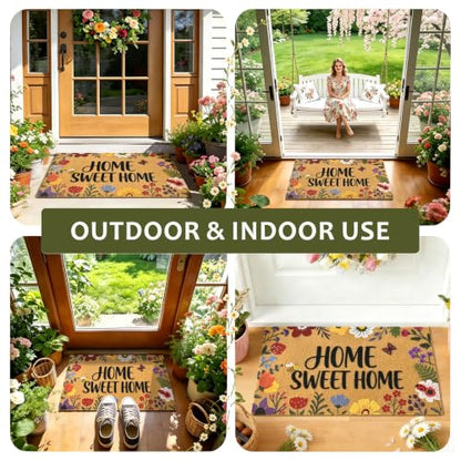 Home Sweet Home Floral Front Door Mat Non-Slip Welcome Mat 17x29 in - color: Home Sweet Home