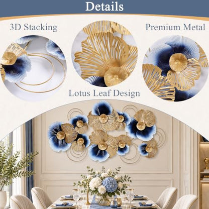 Lucky Monet Metal Wall Art Decor, 51"x26" 3D Wall Sculptures Lotus Leaf - color: Style 9