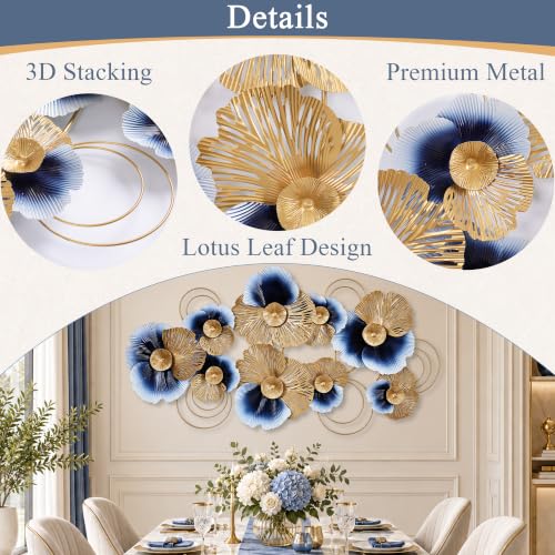 Lucky Monet Metal Wall Art Decor, 51"x26" 3D Wall Sculptures Lotus Leaf - color: Style 9