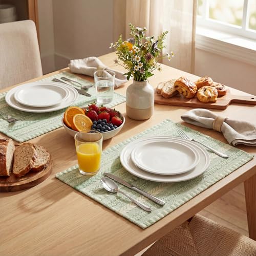 Artoid Mode Sage Green Woven Braided Stripe Placemats Set of 4-12x18 Inch - color: Sage Green, size: 12" x 18", 4 Pcs