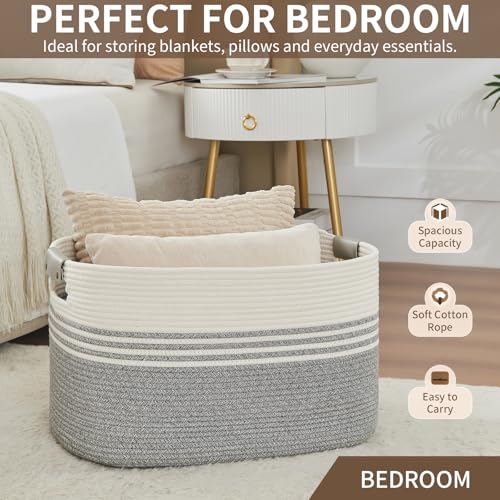 Laundry Hamper with Handles, 72L Rope Laundry Basket, Grey & White - color: Grey & White, size: 72L